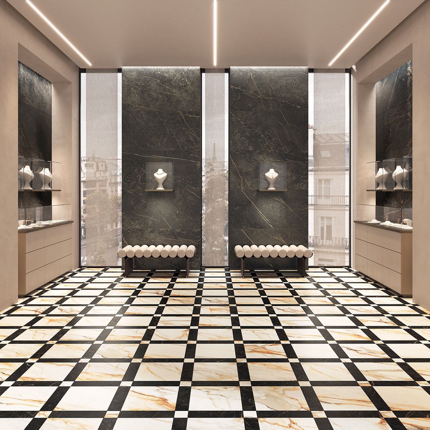 TARTAN LAYOUT 1 CALACATTA GOLD+PORT LAURENT + PORT LAURENT 102X60_GIOIELLERIA